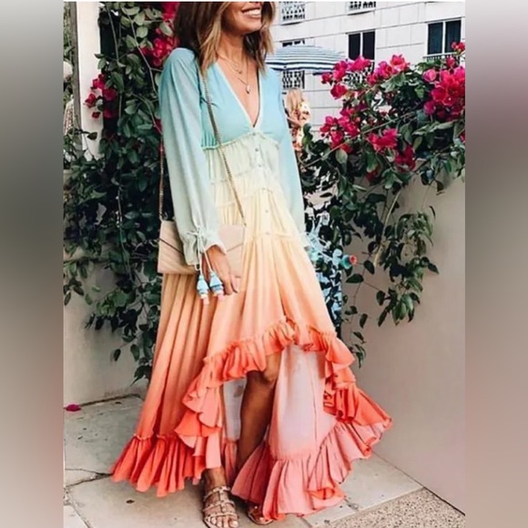 Dress Ombre Maxi Dress with Ruffle Hem - Picture 3 of 5